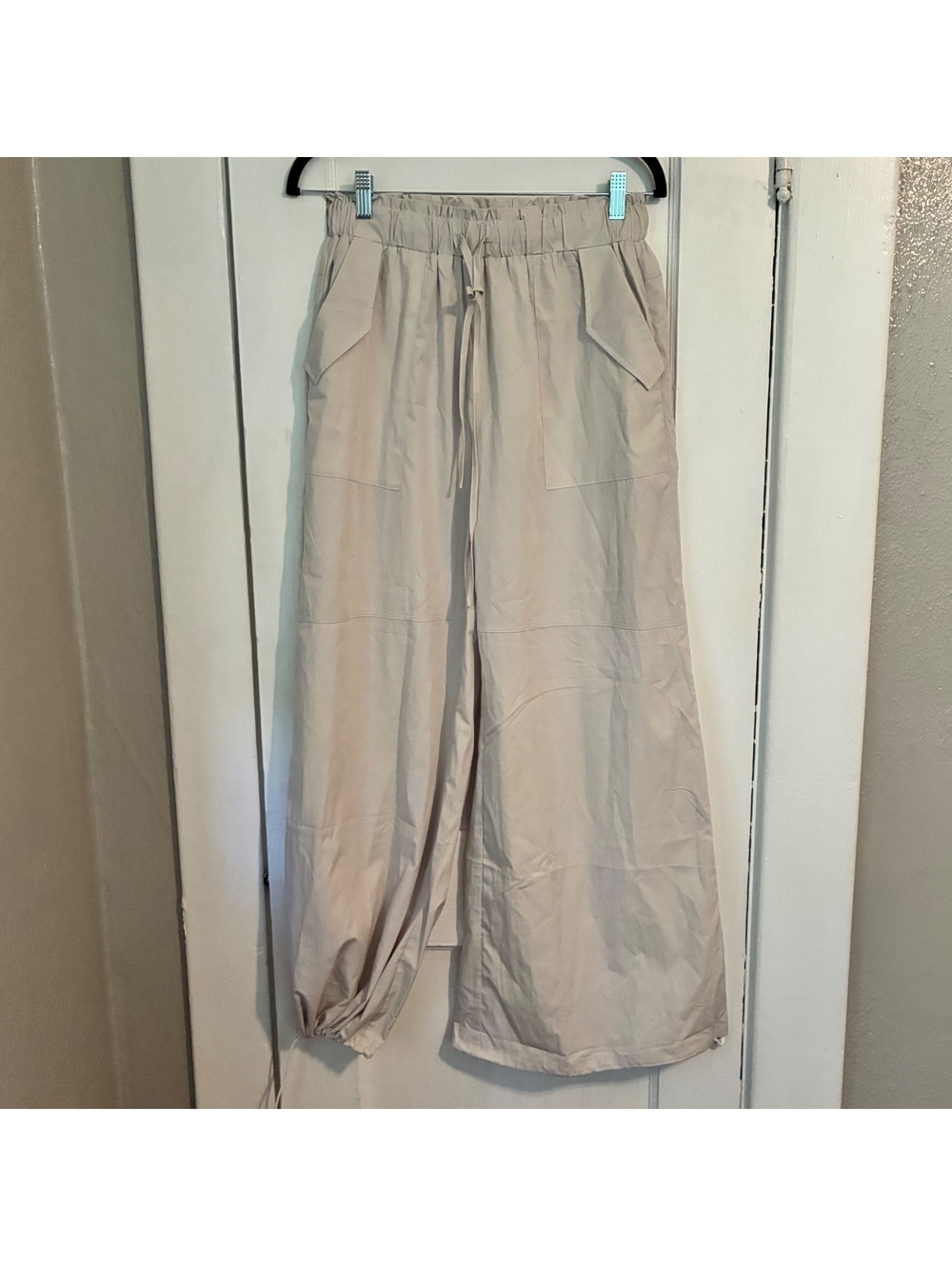 Cupshe Beige Drawsting Wide Leg Pants S